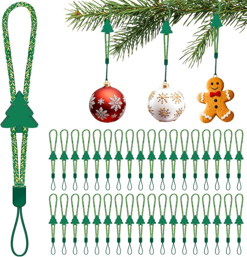 ANGAR 36 Pcs Adjustable Christmas Ornament Hooks, No-Slip Cat Child Proof Ornament Hangers String for Hanging Christmas Tree Decorations, Strong Accessorie for Small & Large Ornaments(Green-Gold) - Image 1